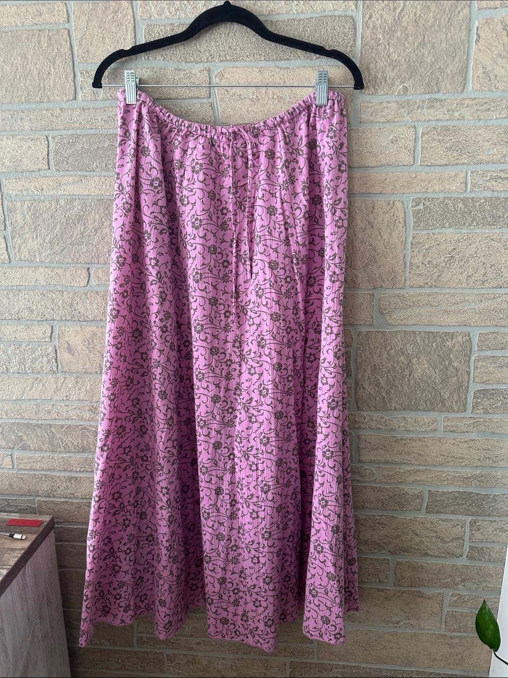 Garnet Hill pull on Lavender floral maxi skirt Drawstring Cotton size 12